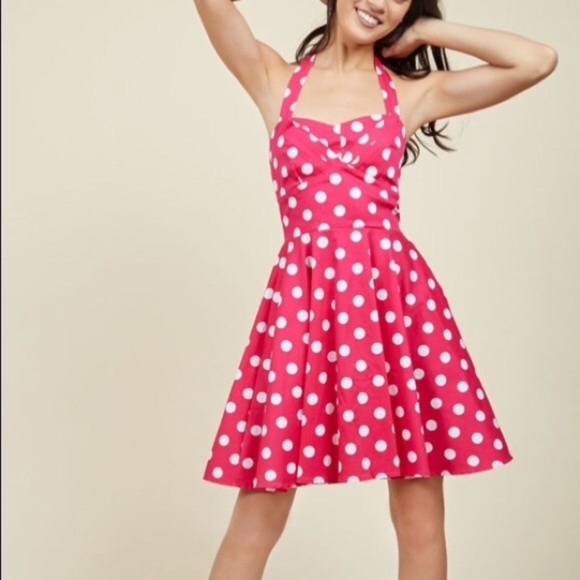 ModCloth pink polka dot halter A-line swing dress - Picture 12 of 12